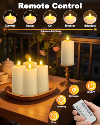 SoulBay Waterproof USB Rechargeable Flameless LED Candles - Outdoor Indoor Flickering Pillar Lights with Remote & Timer, 2.75x5.1 Inches, 4-Pack
