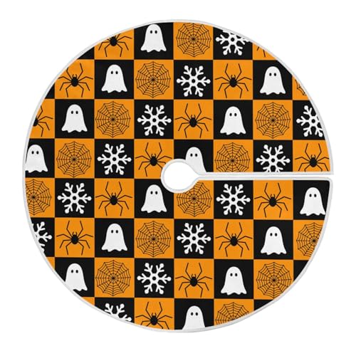 BOENLE A0021 Large 48in Halloween Ghost Snowflake Spider Web Christmas Tree Skirt Burlap