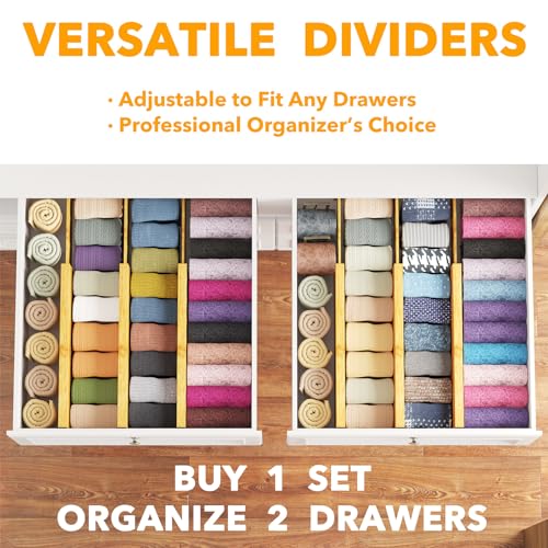 SpaceAid Bamboo Drawer Dividers 4.65''High Expandable 12.5-17'' Organizer for Clothes and Dresser, Natural, 6 Pack