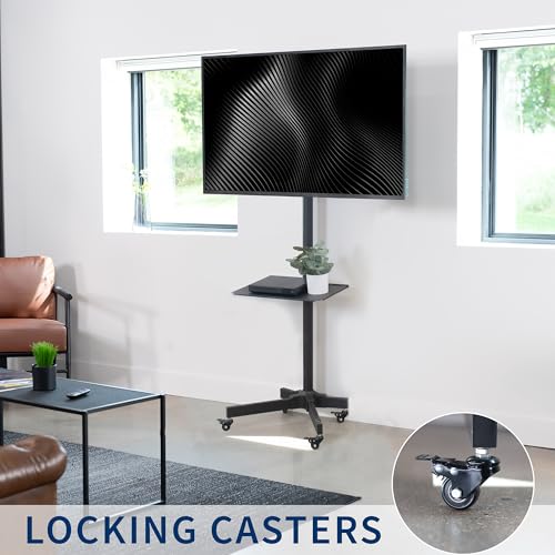 VIVO TV Cart for 13-60 Inch Flat & Curved Screens Max 55 lbs, Locking Casters, Adjustable Height, Shelf, Black, STAND-TV04M