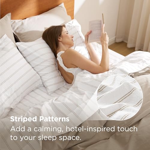 Bedsure Striped Sheets King Size-Imitation Cotton Fits Up to 16"