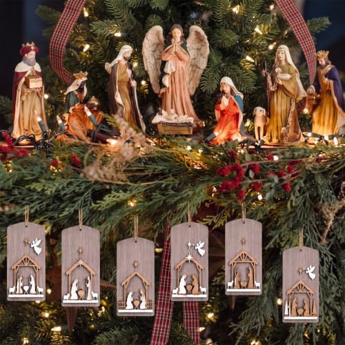 24 Pcs Christmas Nativity Scene Ornaments, Wooden Religious Decor