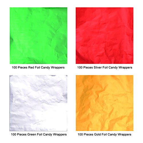 Hicarer Christmas Candy Wrappers 4x4 Inch Aluminum Foil Pack of 400