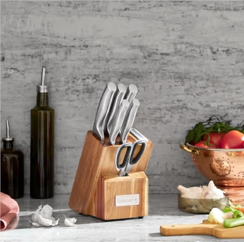Cuisinart 7-Piece Stainless Steel Knife Set with Built-In Sharpener and Acacia Block