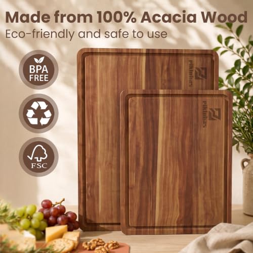 Piklohas Large Acacia Wood Cutting Board Set with Storage Stand - Brown