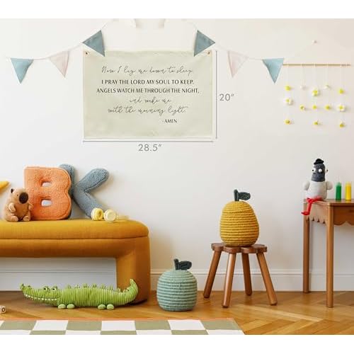 Rectangular Nursery Wall Banner Decor-Hanging Flag Poster Wall Art for Bedroom Decoration, Baby Growth Stuff-Baby Shower Birthday Christmas Gift for Baby Boys Girls Kids-Now I Lay Me Down to Sleep