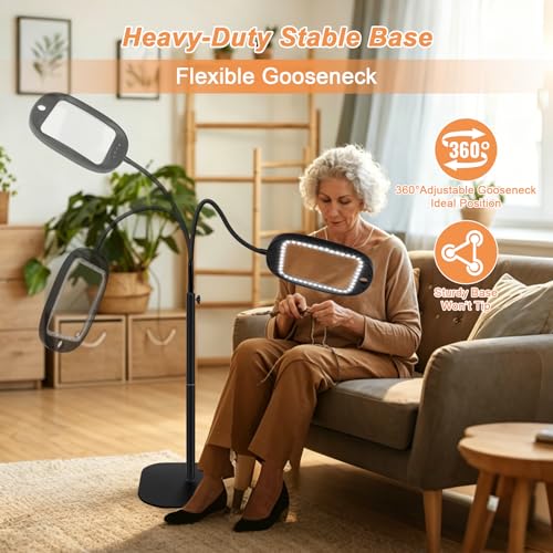 TUGEOVO Black 10X/30X Floor Magnifying Glass with Light & Adjustable Stand