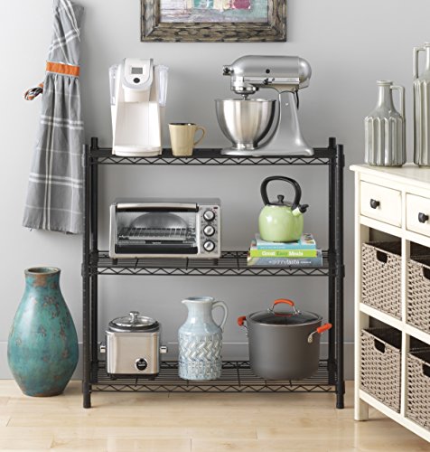 Whitmor 3-Tier Black Metal Shelving Unit, 36"L x 14"W x 36"H, Adjustable Wire Storage