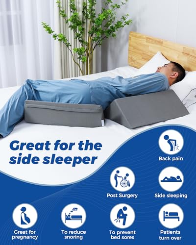 Fanwer Grey 3-in-1 Bed Wedge Pillow Set for Side Sleeping & Body Support, 19.69"