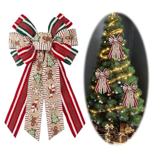 ALIBBON Christmas Tree Snowflake Stripe Bow for Wreaths & Decorations - Holiday Front Door & Tree Topper (Large 20.8x11.4 in) - Christmas Snowflake & Plaid Ribbon
