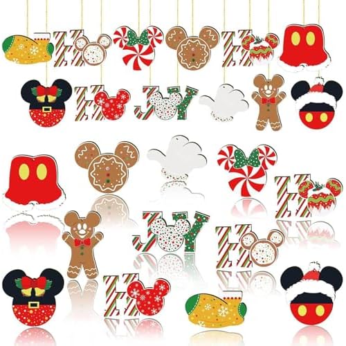 24 Pcs Christmas Decorations with Golden Fine Threads, Wooden Mouse Ornaments for Holiday Christmas Trees Hanging Party Decorations for Tree Home Fireplace (Red)