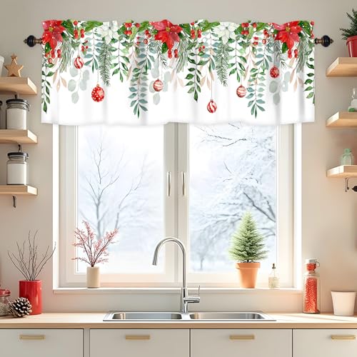 AYTTBIS Christmas Green Leaves Valances 2 Pack 54x18in (Green Leaves) rod-pocket