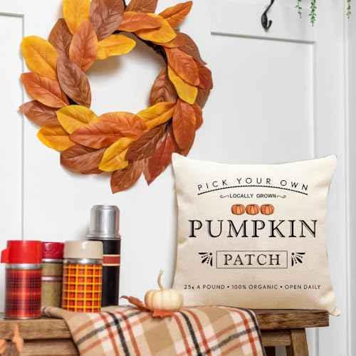 Fall Pumpkin Patch Throw Pillow Covers Autumn Harvest Pillow Case 20 x 20 Inch Farmhouse Decorations