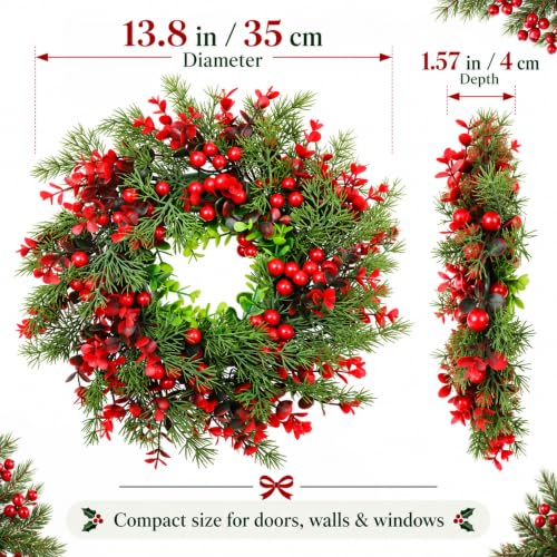 Cabilock 14-Inch Red Plastic Christmas Wreath for Doors & Walls