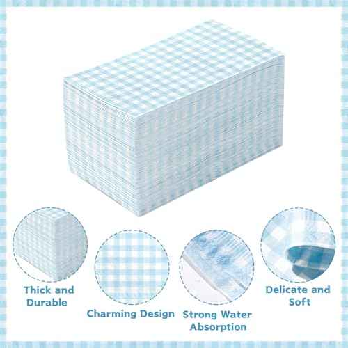 100Pcs Blue and White Gingham Cocktail Napkins 3 Ply Blue Buffalo Checkered Disposable Absorbent Hand Towels Summer BBQ Decorative Towels for Baby & Bridal Shower Bathroom Kitchen Supplies Decoration