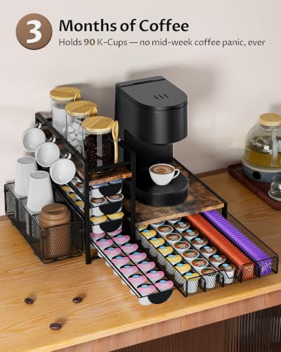 VA1KENE Coffee Station Organizer with 90 K-Cup Capacity - Multi-Tier Coffee Bar Storage