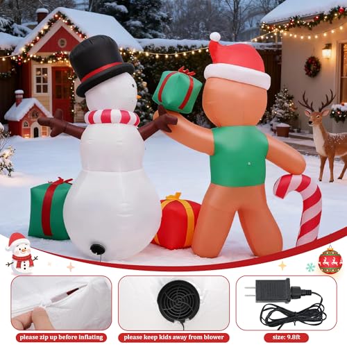 Dofulay 6FT Christmas Inflatable Decoration - Gingerbread Snowman with LED Lights, Outdoor Indoor Holiday Yard Decor