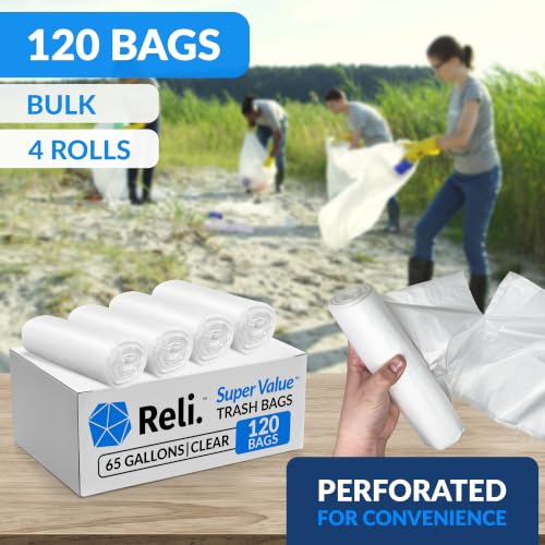 Reli. 65 Gallon Heavy Duty Trash Bags with Twist Ties - Made in USA