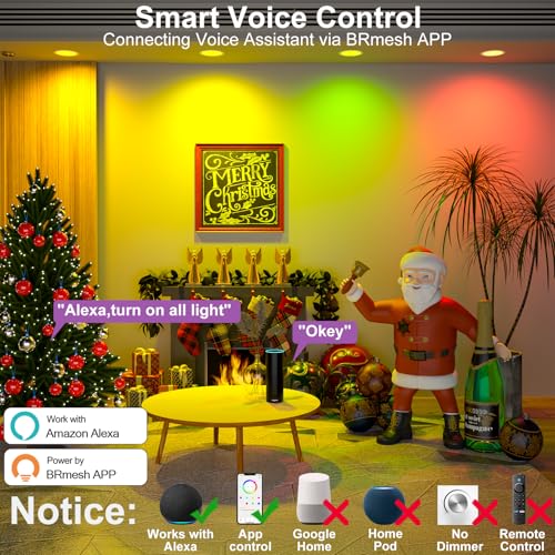 White SikSog 6 Inch RGB+CCT Smart Recessed LED Downlight, Dimmable, Alexa Compatible, 16W, 1350 Lumens, 6-Pack