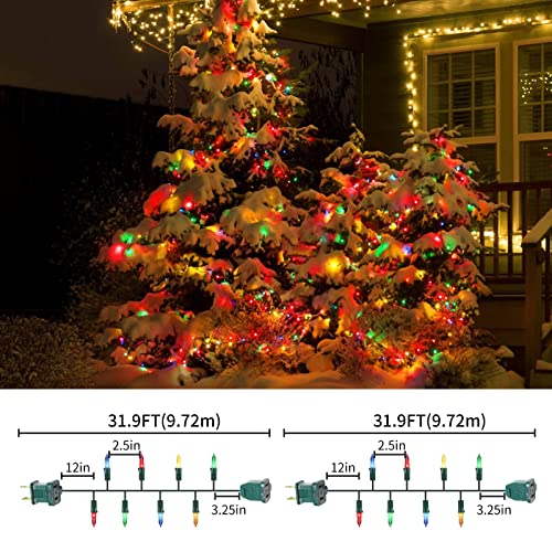 XMASLAND Ultra-Bright 300-Count Connectable Green Wire Mini Christmas Lights (2 Sets of 150) 63.8ft