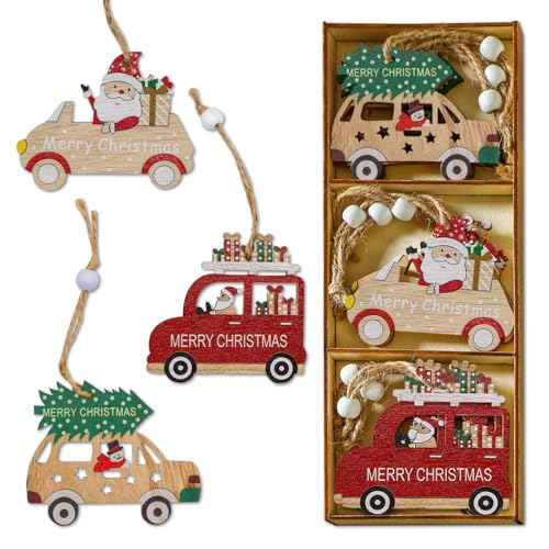 Christmas Ornaments 9pcs Farmhouse Rustic Wooden Christmas Tree Decorations for Garlands Outdoor Winter & New Year Holiday Party Supplies