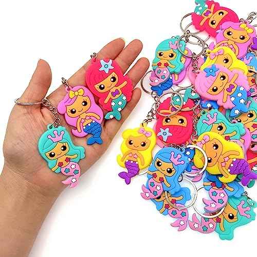 JZK 30x Mermaid keyring keychains for kids girls birthday party favours, mermaid princess theme party decorations accessories, girls party thankyou gifts, party bag fillers
