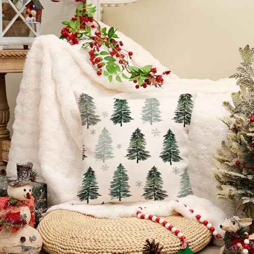 AACORS Christmas Pillow Cover 18X18 Inch Christmas Tree Snowflake Decoration Holiday Farmhouse Winter Pillow Case Decor for Home Sofa Couch (Green) AA223-18