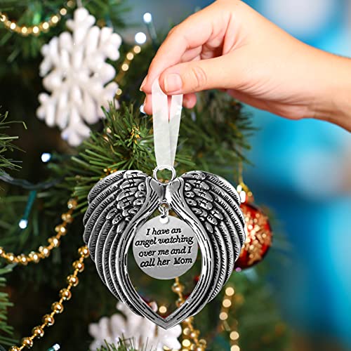 Christmas Memorial Ornaments Angel Wings, I Have a Angel Watching Over Me I Call Her Mom in Memory of Loved One in Heaven Loss of a Mother Christmas Tree Hanging Pendant Sympathy Gifts