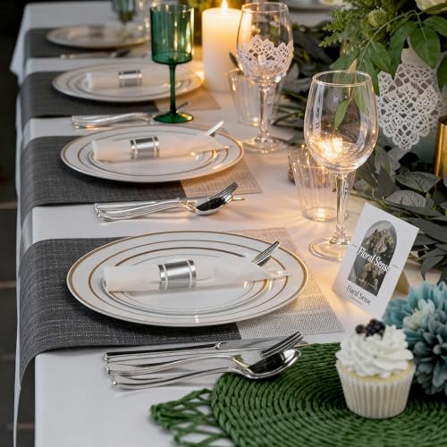 400-Piece Silver Disposable Cutlery Set with Napkins - Heavy Duty & Pre-Rolled for Parties