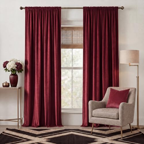 NICETOWN Red Velvet Christmas Curtains 52"W x 90"L (Pack of 2) - 90% Light Blocking Plush Velvet
