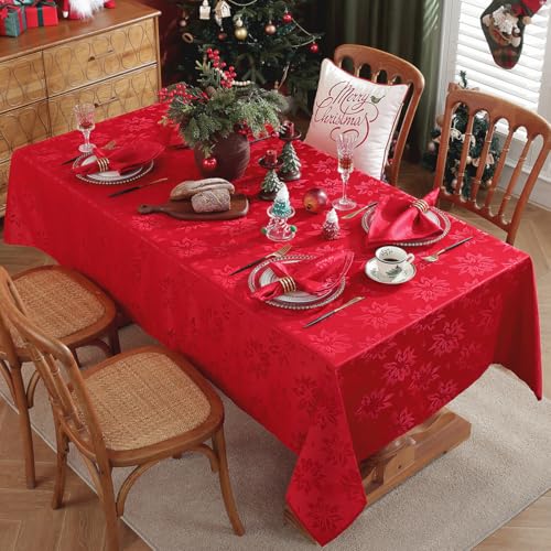 SASTYBALE Christmas Rectangular Tablecloth Red 120" x 60" - Festive Jacquard Holiday Decor