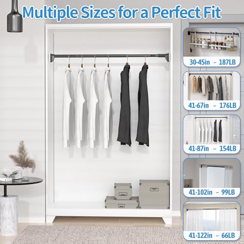 JICUIGE Black 41-87in Heavy Duty Tension Curtain & Clothes Rod - No Drill, Supports 154lb