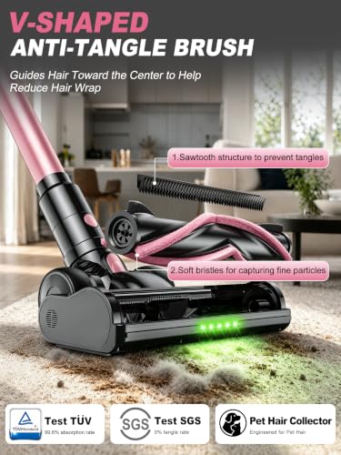 Pink Cordless Vacuum Cleaner 50KPa Lightweight Stick for Home & Pet Hair