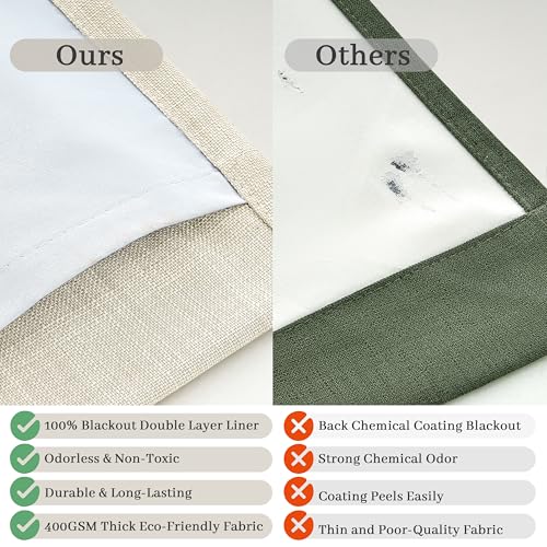Cream Linen Blackout Curtains 96 Inch Long for Living Room - 2 Panels, 40x96 Set