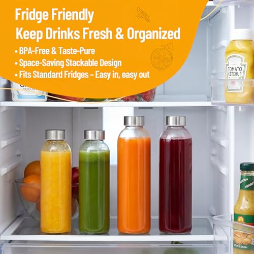 Luxfuel 10-Pack 18oz Clear Glass Water Bottles with Leak-Proof Stainless Steel Lids