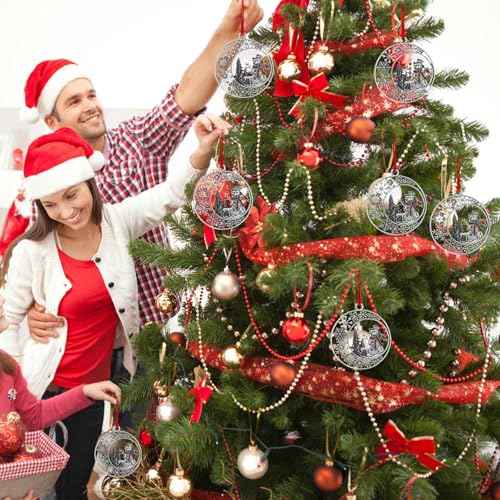 2025 Christmas Ornaments, Pewter Christmas Tree Ornament with Red Rope Gorgeous Hanging Craft Decoration for Xmas Holiday House Party Decor