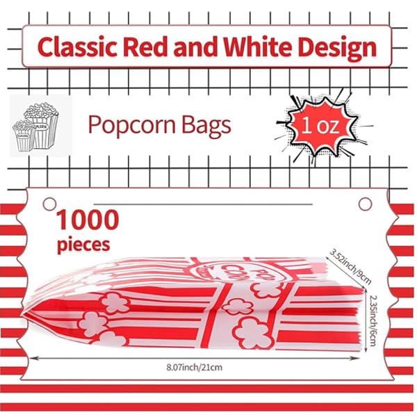 1000 Pack Paper Popcorn Bags 1oz - Individual Serving, Leak-Resistant