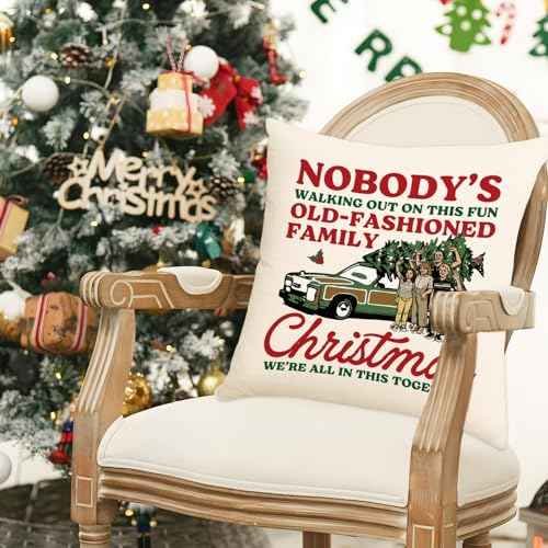 Christmas Vacation Decorations, Funny Holiday Pillow Cover, Griswold Family Christmas Vacation Merch Gifts, 18x18 Inch Holiday Throw Pillow Covers, Farmhouse Xmas Cushion Case Sofa Decor