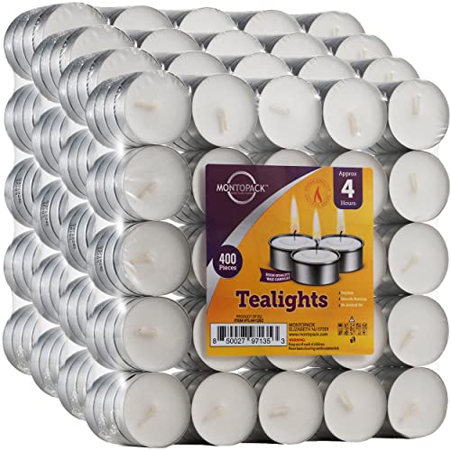 MontoPack 400 Pack Unscented Tea Light Candles - Long-Lasting, Dripless & Smokeless, White, 4 Hour Burn Time