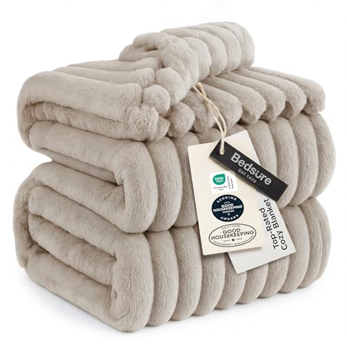 Bedsure King Size Beige Flannel Fleece Blanket - Ultra Soft & Cozy