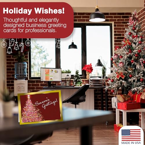 Season's Greeting Cards Set with Gold Foil Lined Envelopes - 25 Pack, 5x7 Holiday Notes