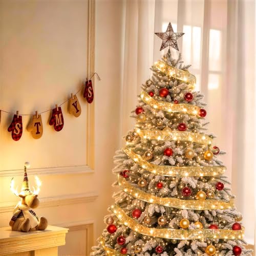 JMEXSUSS 33Ft 100 LED 2.5Inch Christmas Tree Ribbon Lights Remote