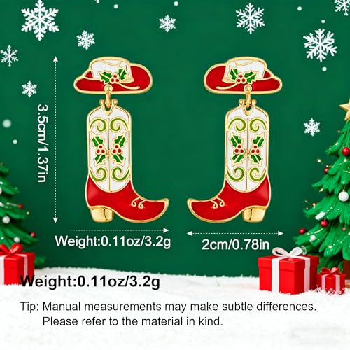 Christmas Boot Hammered Horseshoe Dangle Earrings 14k Gold Plated Western Lucky Symbol for Women
