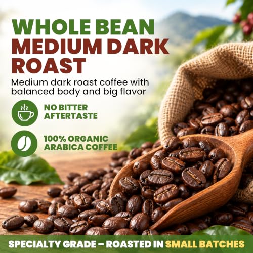 Low Acid Organic Colombian Whole Bean Coffee 16oz Pack of 2 – USDA Certified, Fresh Ground for French Press, Drip & Espresso