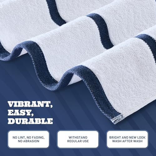 Striped Navy Blue Oversized Cotton Pool Towels 4 Pack - 30 x 60 Inches