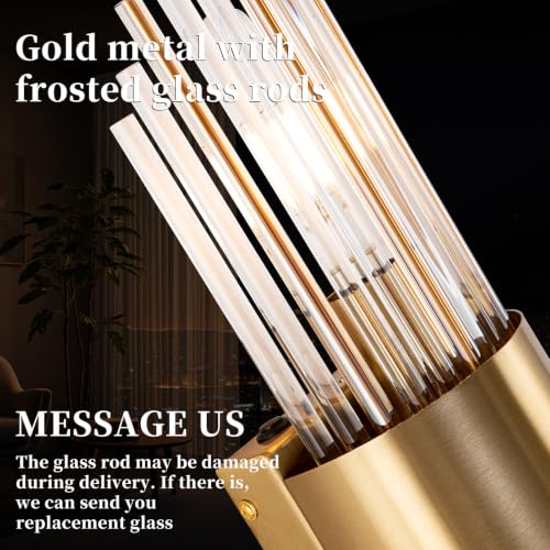 Cheerful Lee Gold Crystal Wall Sconce Set of 2 - Wireless Dimmable Vanity Lights for Bedroom Hallway