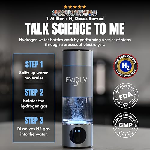 EVOLV Hydrogen Water Bottle Carbon Edition - Leak Proof Ionizer, Black