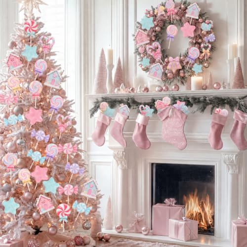Fuutreo 24 Pcs Candy Christmas Tree Picks Pastel Lollipops Decor