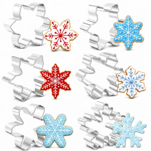 6PCS Snowflake Cookie Cutters Set - Stainless Steel Christmas Baking Molds