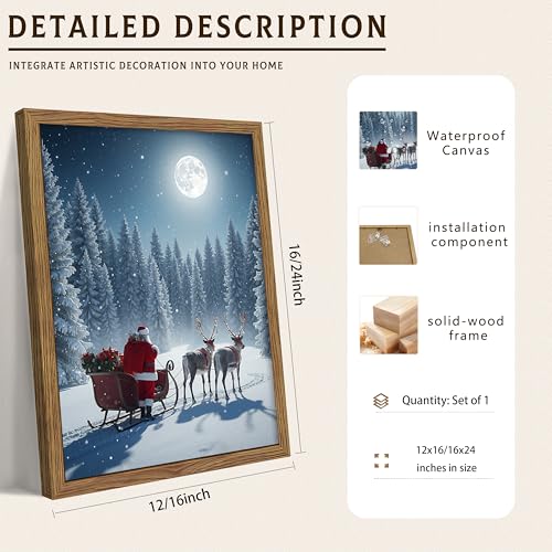 Night Sky Christmas Santa Wall Art 16x24in Canvas Print with Frame - Holiday Decor